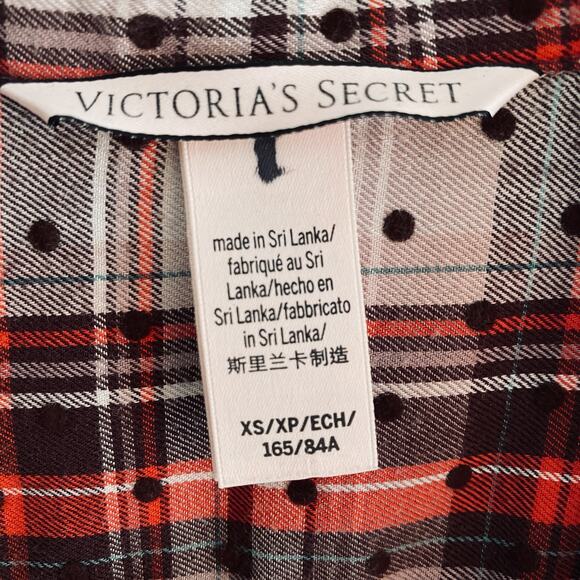 Victoria's Secret Sleep Shirt Womens XS Plaid Red Gray Black Button Up Polka Dot - Picture 2 of 3